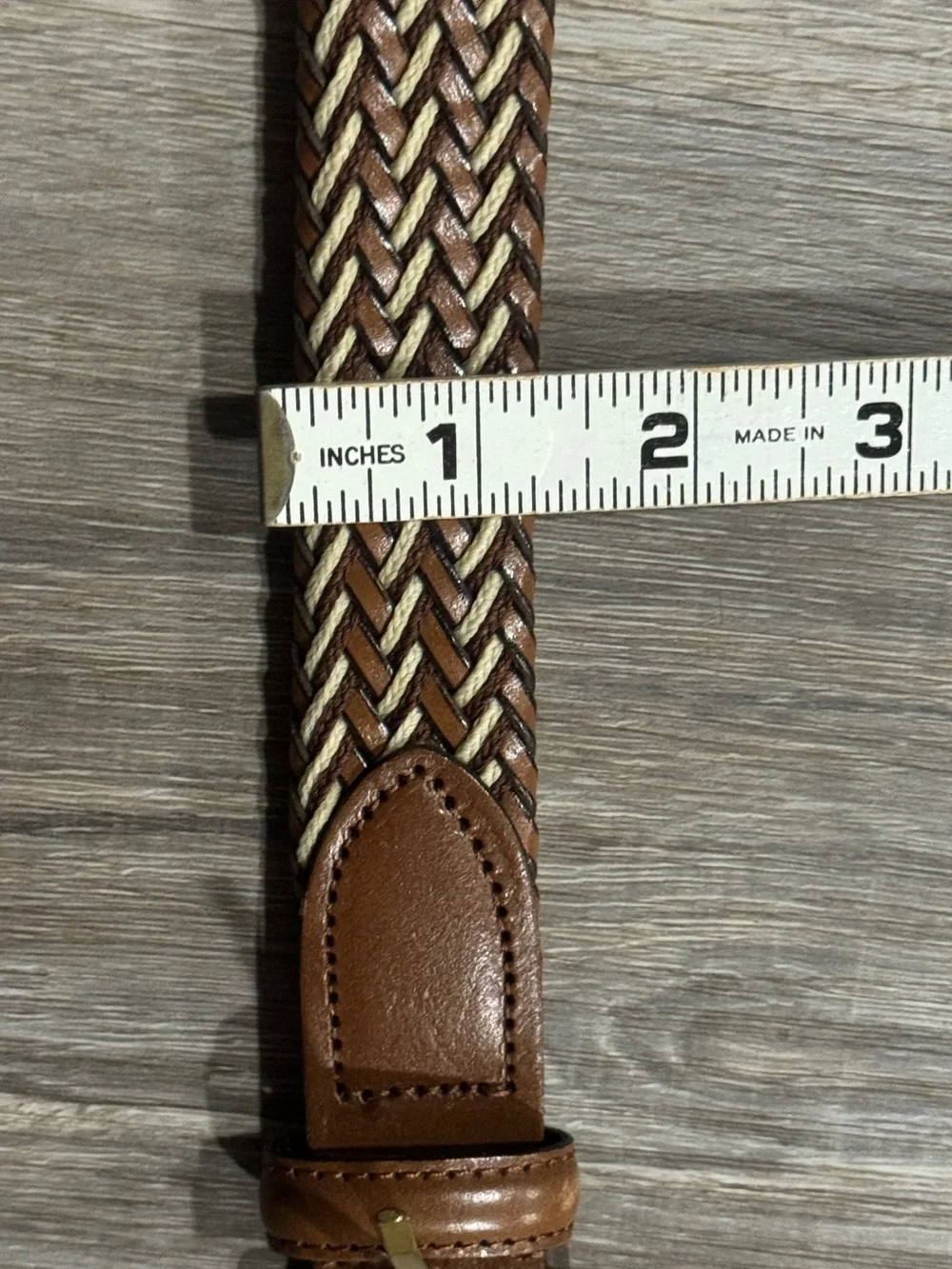 Braided Genuine Leather Belt Strap in Brown and Cream w/ Gold-toned Buckle Sz 32